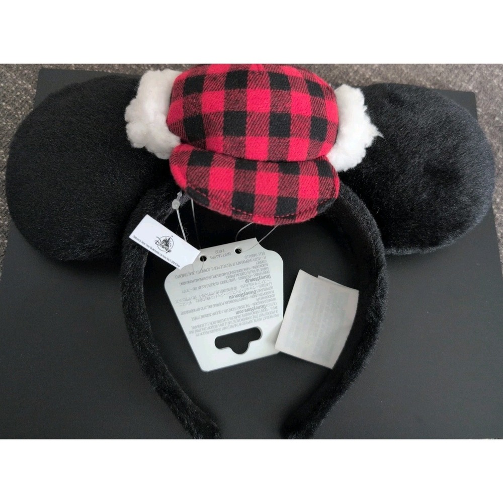Disney Parks Mickey Plaid Hat Minnie Ears Headband Christmas Holiday 2022 Ears